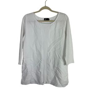 Fenini‎ Vintage Women's Top White 100% Linen Small Clean Girl Pullover Pockets